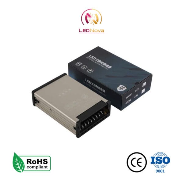 Sursă de alimentare LED 400W 12V 33.3A, design rainproof IP43, carcasă metalică pentru eficiență termică