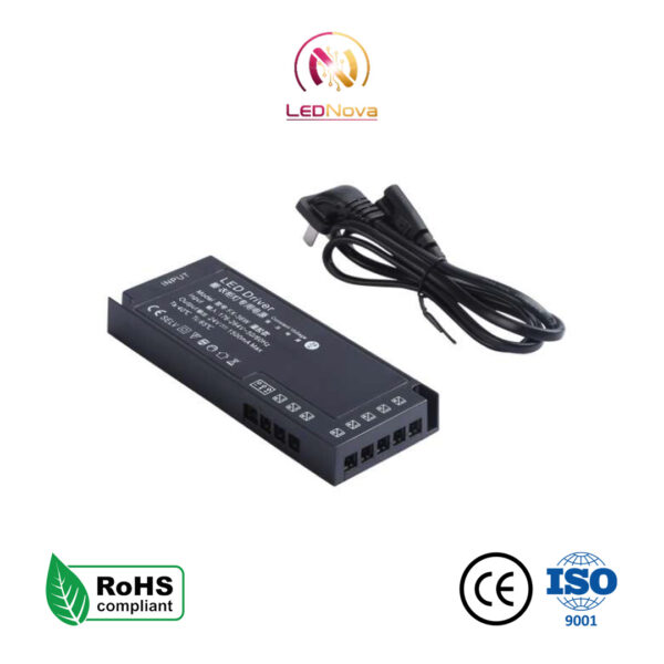 Sursă de alimentare LED compactă neagră Seria FX-36W cu cablu de alimentare inclus și sloturi de conectare