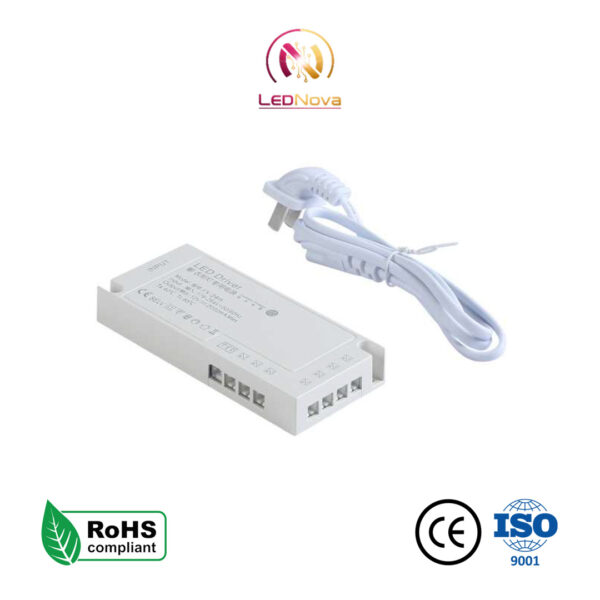 Sursă de alimentare LED albă pentru dressing și mobilier, Seria FX-24W, cu cablu de alimentare alb și conectori rapizi