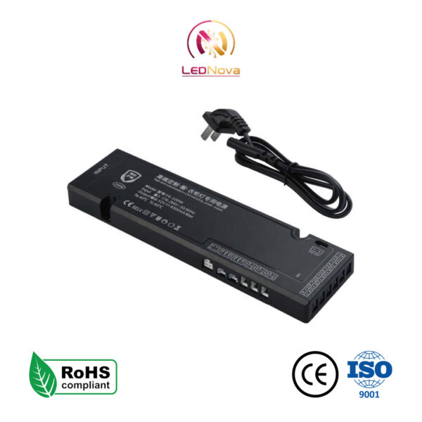 Sursă de alimentare LED neagră pentru dressing și mobilier, Seria FX-100V, cu cablu de priză inclus
