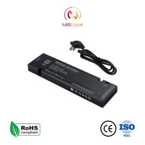 Sursă de alimentare LED neagră pentru dressing și mobilier, Seria FX-60V, cu cablu de priză inclus