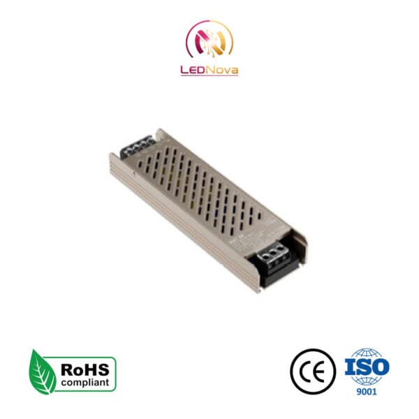 Sursă de alimentare metalică perforată AC-DC model LFA 48V Slim 350-LS cu certificări RoHS, CE și ISO.